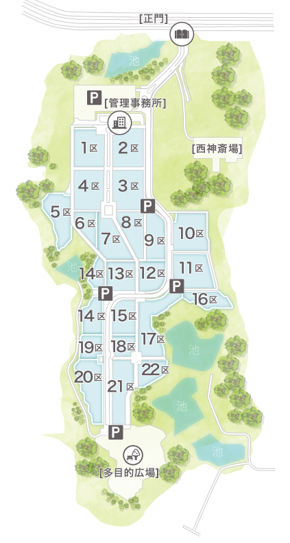 神戸西神霊園の墓園地図